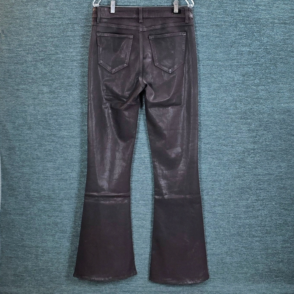 Paige HR Lou Lou Jolene Twisted Outseam Slit Jeans Black Cherry Luxe Coating - Picture 6 of 10
